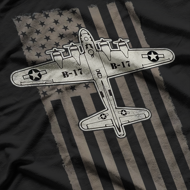 B17 Bomber WW2 Plane Aircraft US Flag Veteran Pilot T-Shirt