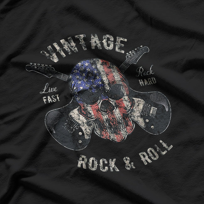 American Flag Guitar Vintage Rock and Roll Skull Guitarist T-Shirt