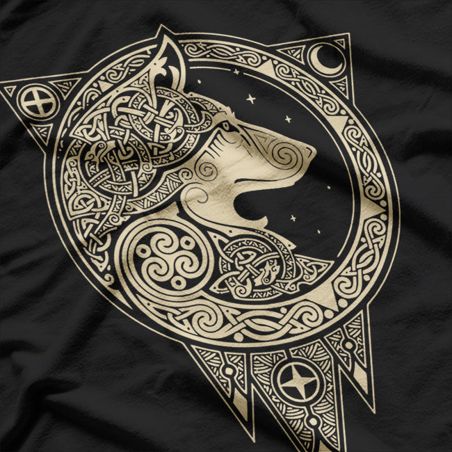 Vintage Vikings & Celtic Mythology Fenrir Wolf and Runes T-Shirt