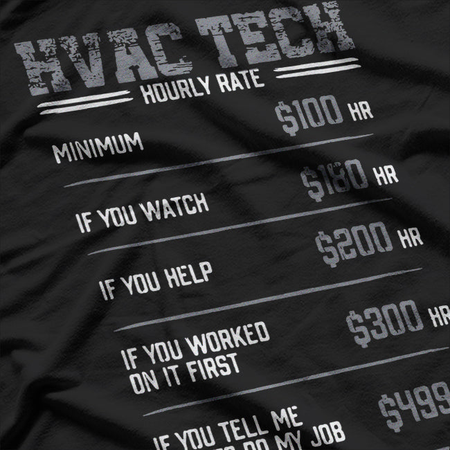HVAC Tech Hourly Rate Funny Gift for Men Labor Rates T-Shirt