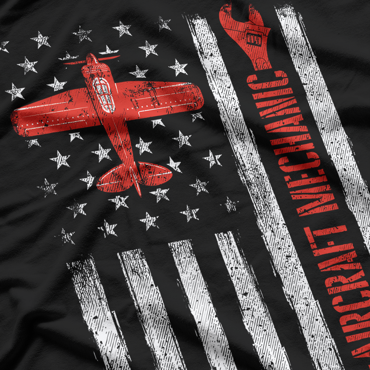 Aircraft Mechanic, American Flag Plane Aviation Technician T-Shirt