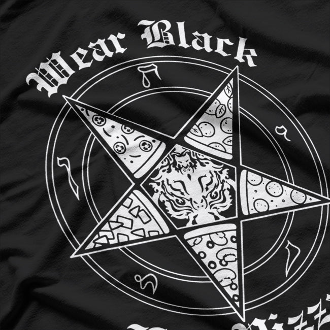 Wear Black Eat Pizza Satire Occult Design T-Shirt