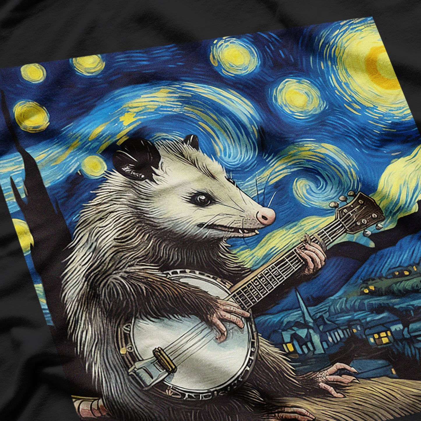 Starry Night Opossum Playing Banjo T-Shirt