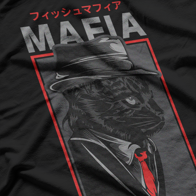 Vintage Mafia Fish Cat Retro Gangster Animal Art T-Shirt