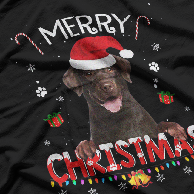Merry Christmas Chocolate Lab Santa Hat Holiday Dog T-Shirt