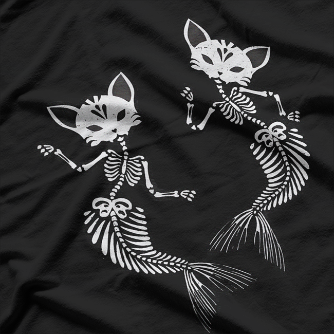Cat Mermaid Skeleton Funny Mythical Kitty Halloween T-Shirt