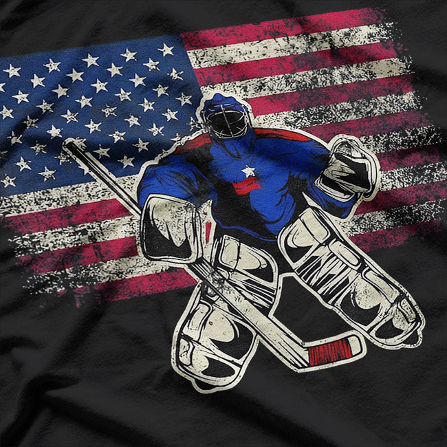 Vintage Hockey Goalie USA Flag Patriotic Sports Graphic T-Shirt