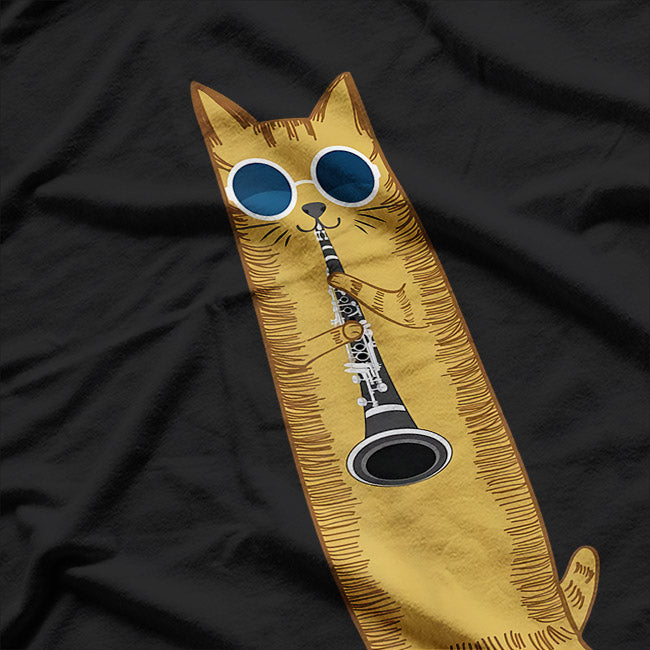 Cat Playing The Clarinet Cute Musical Kitty T-Shirt