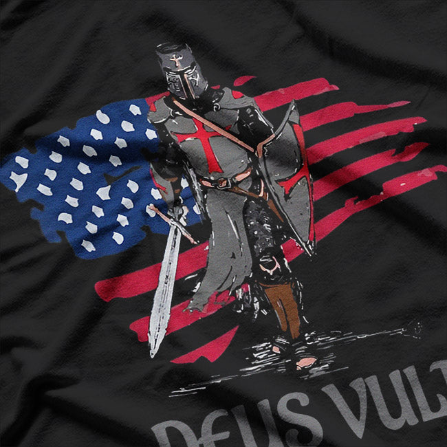 Distressed Deus Vult Crusader – God Wills It Medieval T-Shirt