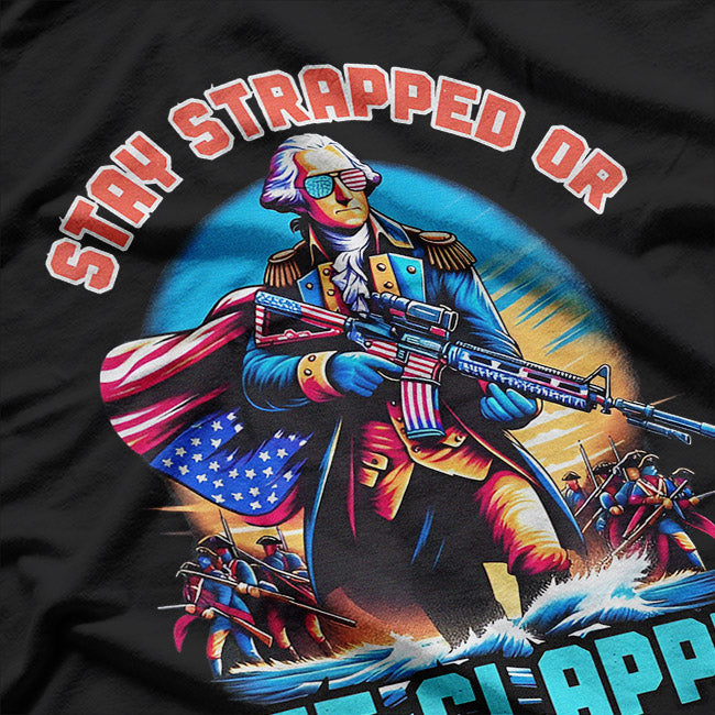 Strapped or Get Clapped – Funny George Washington 4th of July T-Shirt