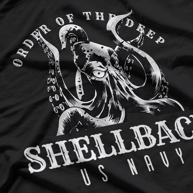Shellback Deep Sea Serpent Navy Crossing the Line Graphic T-Shirt