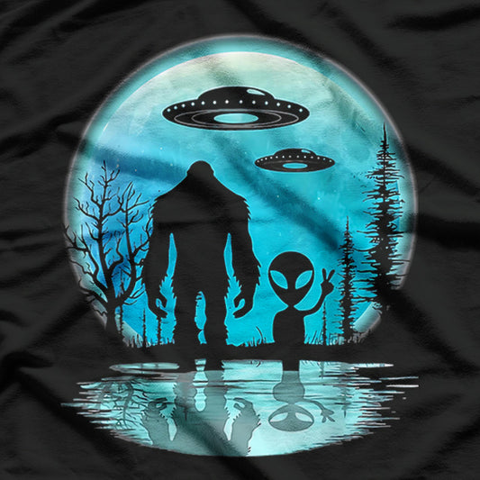 Alien and Bigfoot: The Ultimate Cryptid Encounter  – Exploring the Unknown T-Shirt