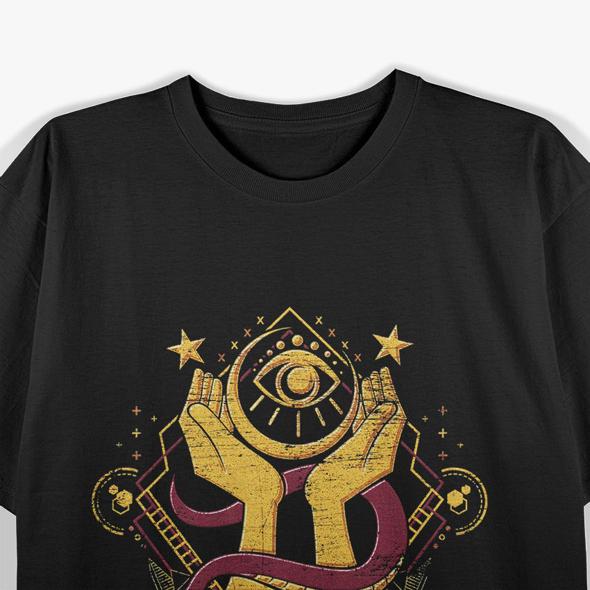 All Seeing Eye Dark Magic Snake, Moon, and Hamsa Hand Occult T-Shirt