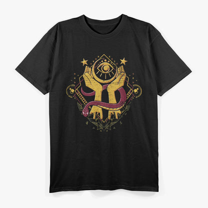 All Seeing Eye Dark Magic Snake, Moon, and Hamsa Hand Occult T-Shirt