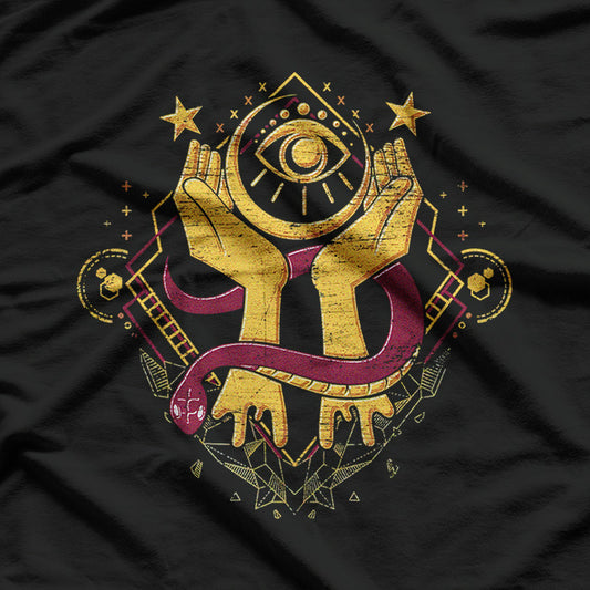 All Seeing Eye Dark Magic Snake, Moon, and Hamsa Hand Occult T-Shirt