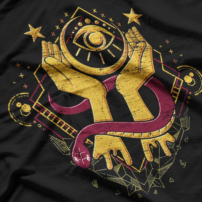 All Seeing Eye Dark Magic Snake, Moon, and Hamsa Hand Occult T-Shirt