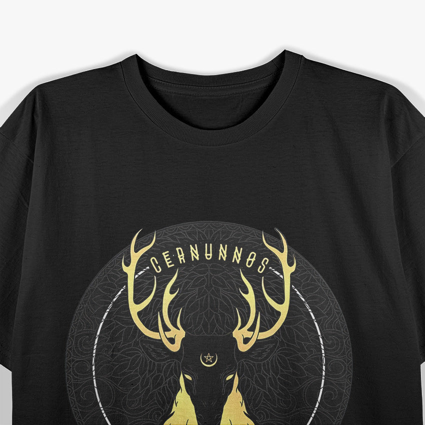 Cernunnos Celtic Pagan Horned Stag Forest God with Pentagram T-Shirt