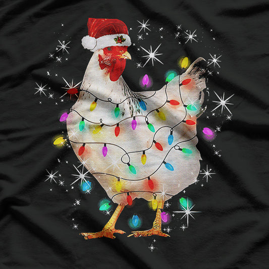 Santa Chicken Christmas Lights Farmer Xmas Chicken Lover T-Shirt