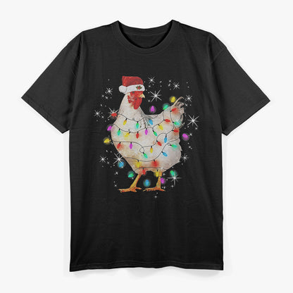 Santa Chicken Christmas Lights Farmer Xmas Chicken Lover T-Shirt