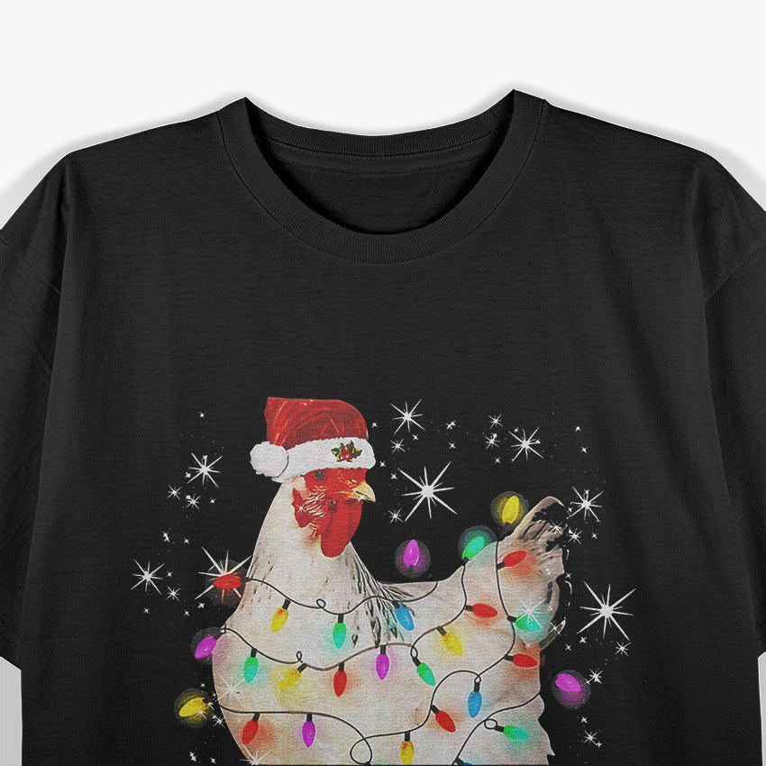 Santa Chicken Christmas Lights Farmer Xmas Chicken Lover T-Shirt