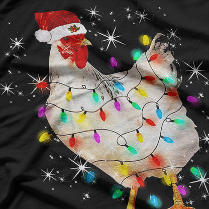 Santa Chicken Christmas Lights Farmer Xmas Chicken Lover T-Shirt