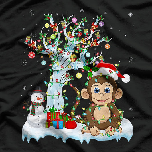 Monkey Lover Matching Santa Lighting Monkey Christmas T-Shirt