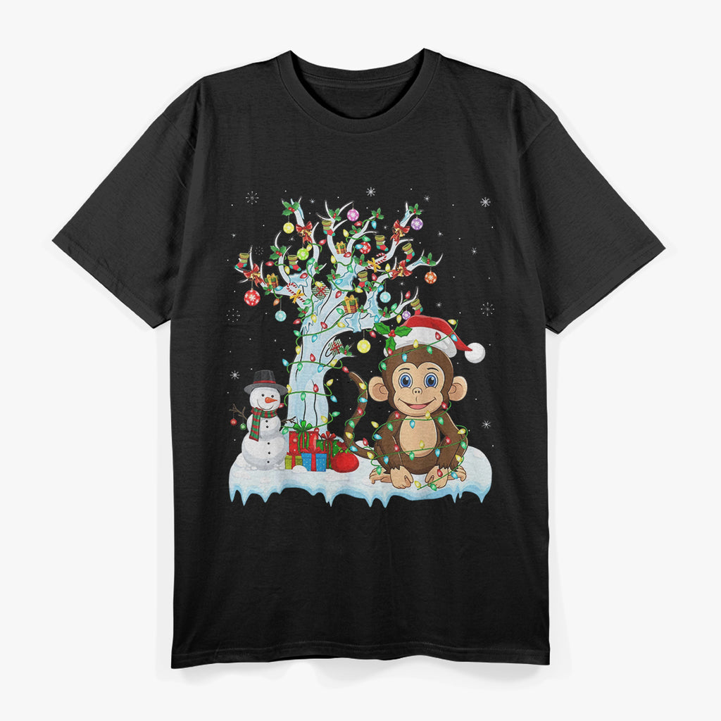 Monkey Lover Matching Santa Lighting Monkey Christmas T-Shirt