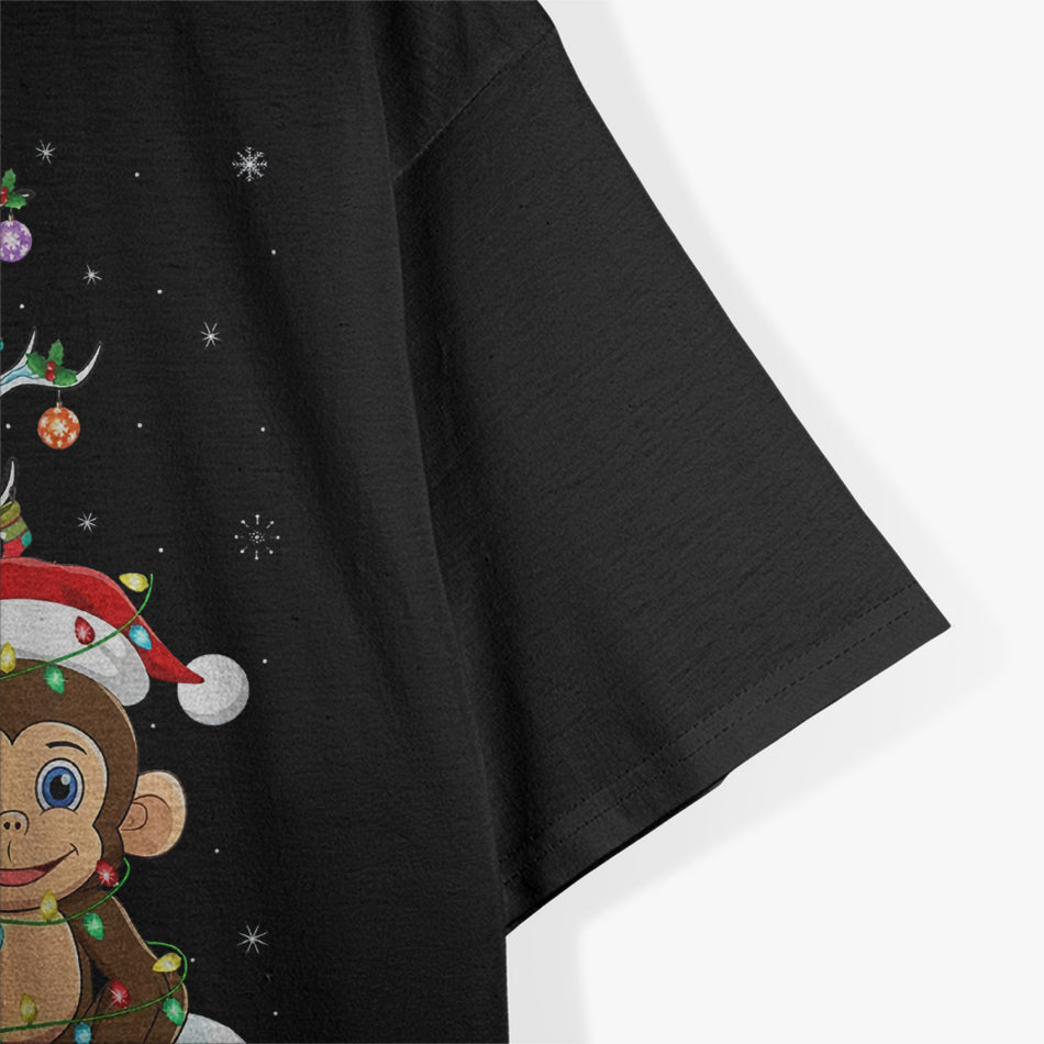 Monkey Lover Matching Santa Lighting Monkey Christmas T-Shirt