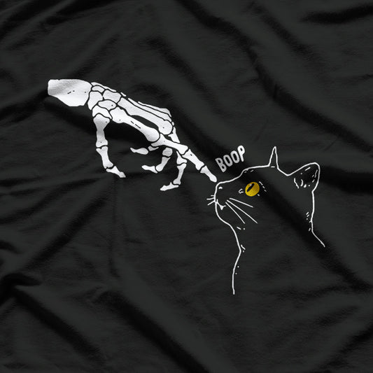 Halloween Black Cat And Skeleton Hand Boop T-Shirt