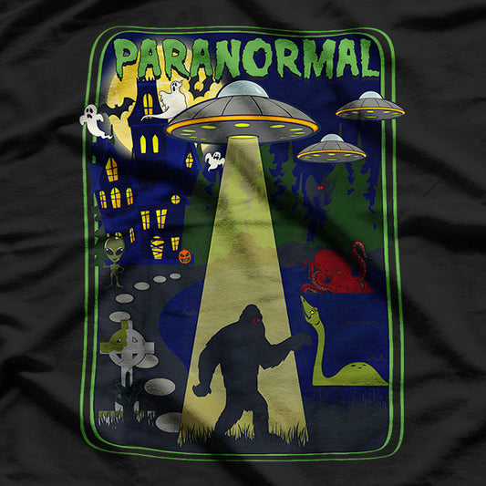 Paranormal Legends Bigfoot, Loch Ness, Mothman & Aliens - Funny Cryptid Mashup T-Shirt