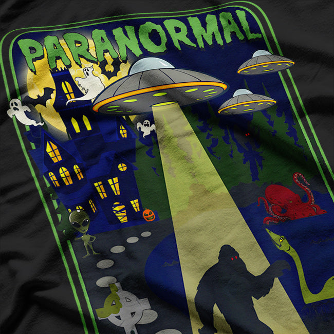 Paranormal Legends Bigfoot, Loch Ness, Mothman & Aliens - Funny Cryptid Mashup T-Shirt