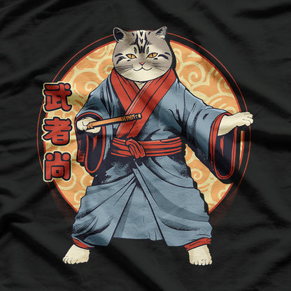 Samurai Cat Cute Chunky Retro Aesthetics T-Shirt