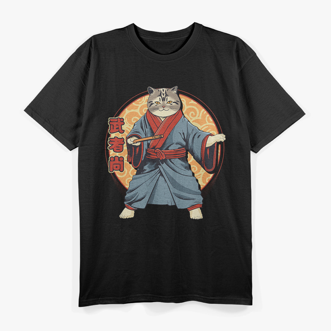 Samurai Cat Cute Chunky Retro Aesthetics T-Shirt