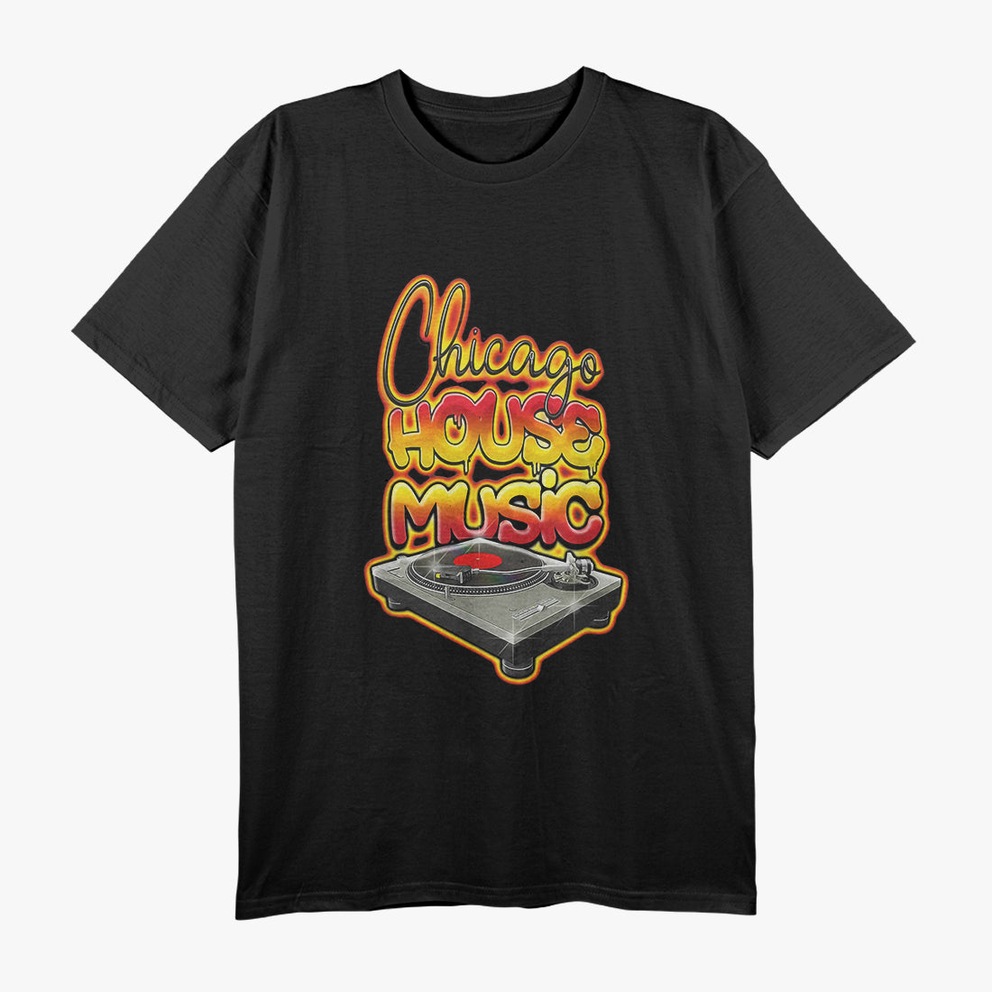 Chicago House Music Turntable – Hot Graffiti-Inspired T-Shirt