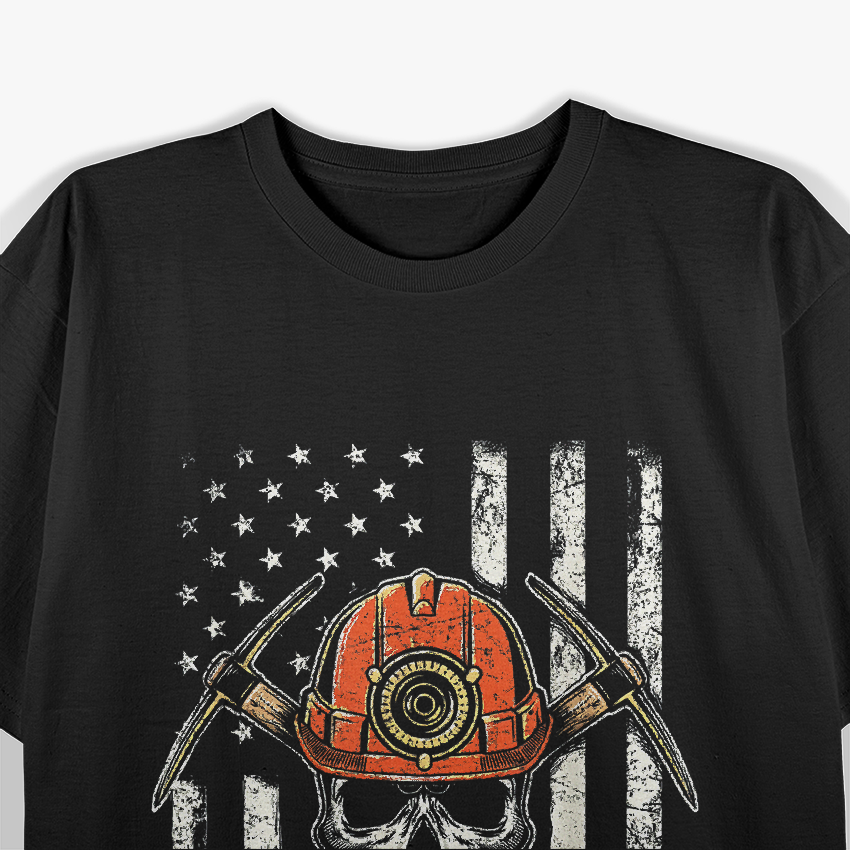 Coal Miner Skull Patriotic Flag Pitman Underground Mining T-Shirt