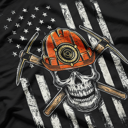 Coal Miner Skull Patriotic Flag Pitman Underground Mining T-Shirt