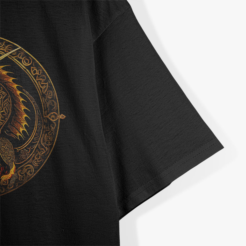 Dark Golden Fire Dragon A Blaze of Power and Mystique T-Shirt