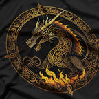 Dark Golden Fire Dragon A Blaze of Power and Mystique T-Shirt