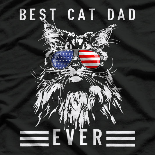 Cat Dad Ever Cool American Flag Sunglasses USA T-Shirt