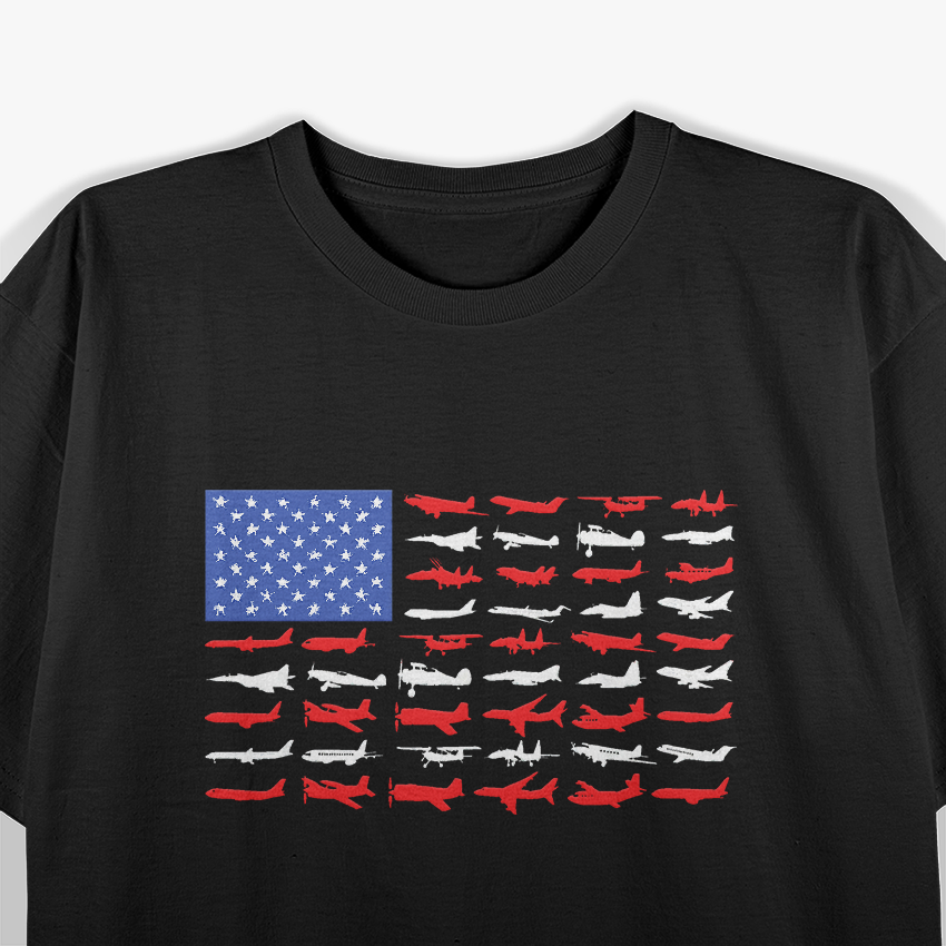 Pilot Airplane American Flag Plane Aviation T-Shirt