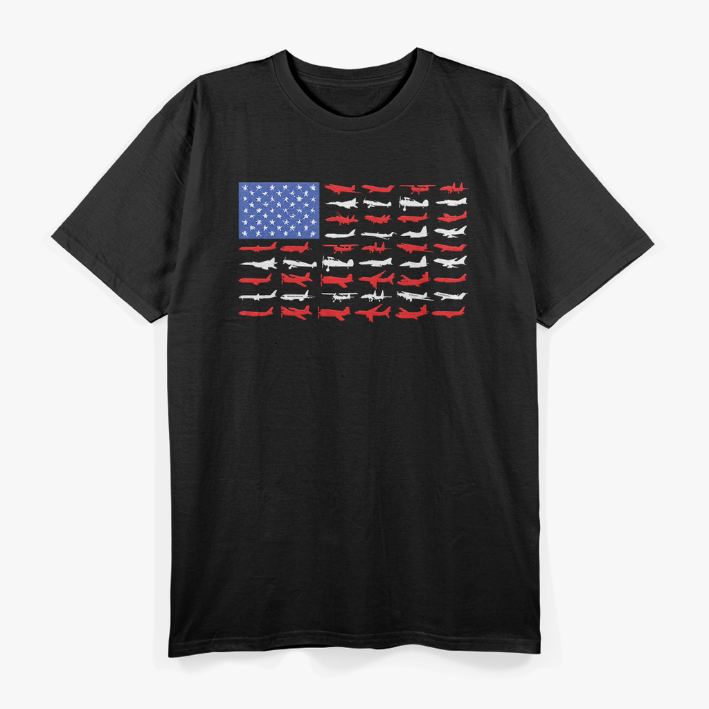 Pilot Airplane American Flag Plane Aviation T-Shirt