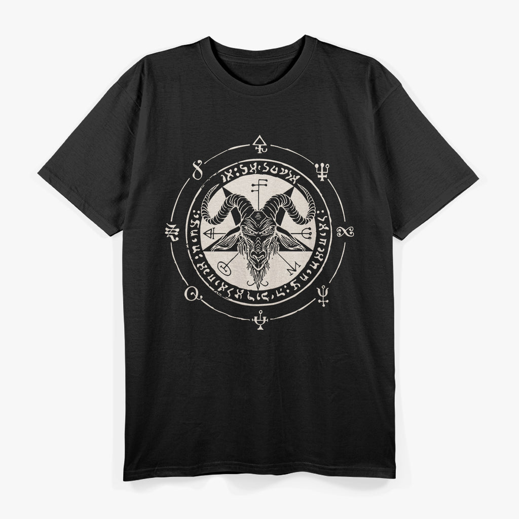 Sigil Baphomet Pentagram Occult Satanic Goat Head and Lucifer Symbol T-Shirt