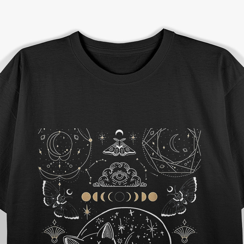 Cat Luna Moth Moon Phases and Dark Academia Aesthetic T-Shirt