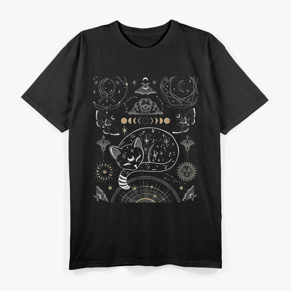 Cat Luna Moth Moon Phases and Dark Academia Aesthetic T-Shirt