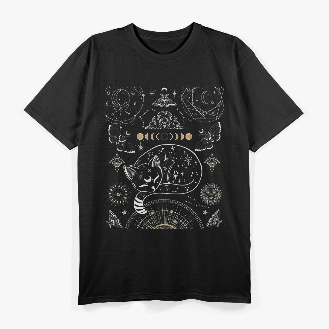 Cat Luna Moth Moon Phases and Dark Academia Aesthetic T-Shirt
