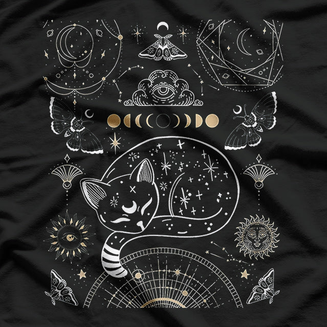 Cat Luna Moth Moon Phases and Dark Academia Aesthetic T-Shirt