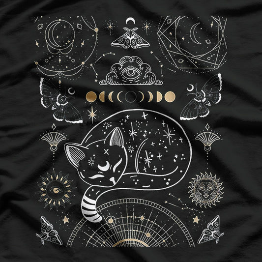 Cat Luna Moth Moon Phases and Dark Academia Aesthetic T-Shirt