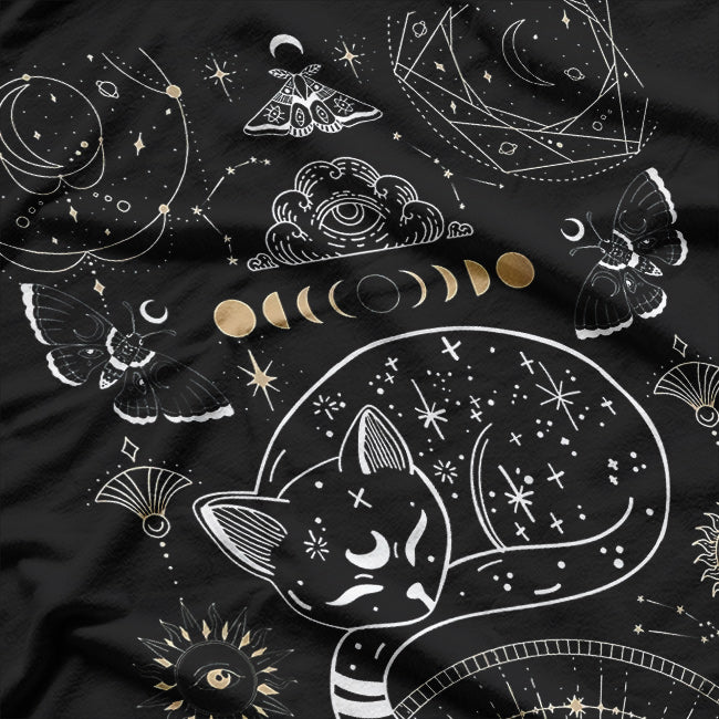 Cat Luna Moth Moon Phases and Dark Academia Aesthetic T-Shirt