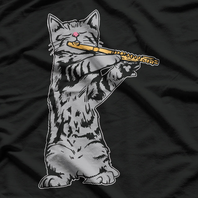 Cool Musician Cat Playing Flute T-Shirt