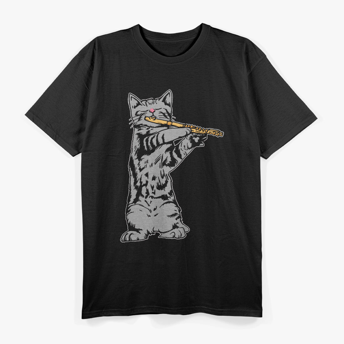 Cool Musician Cat Playing Flute T-Shirt